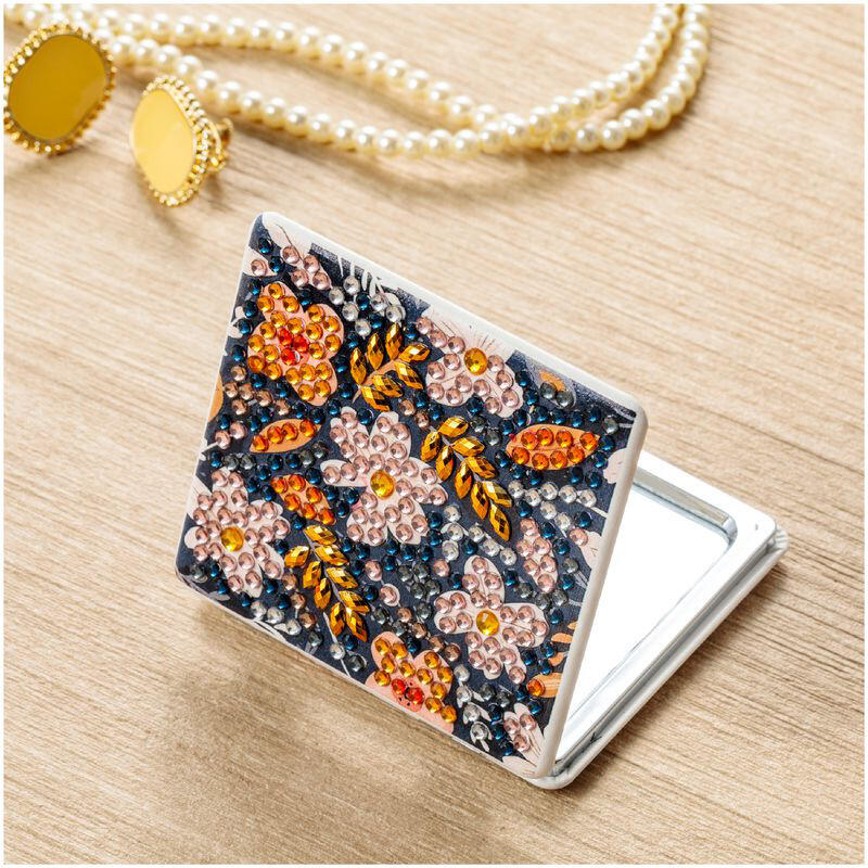 【カインズ工房】ビーズで彩る コンパクトミラー《スクエアネイビー》(予約優先)