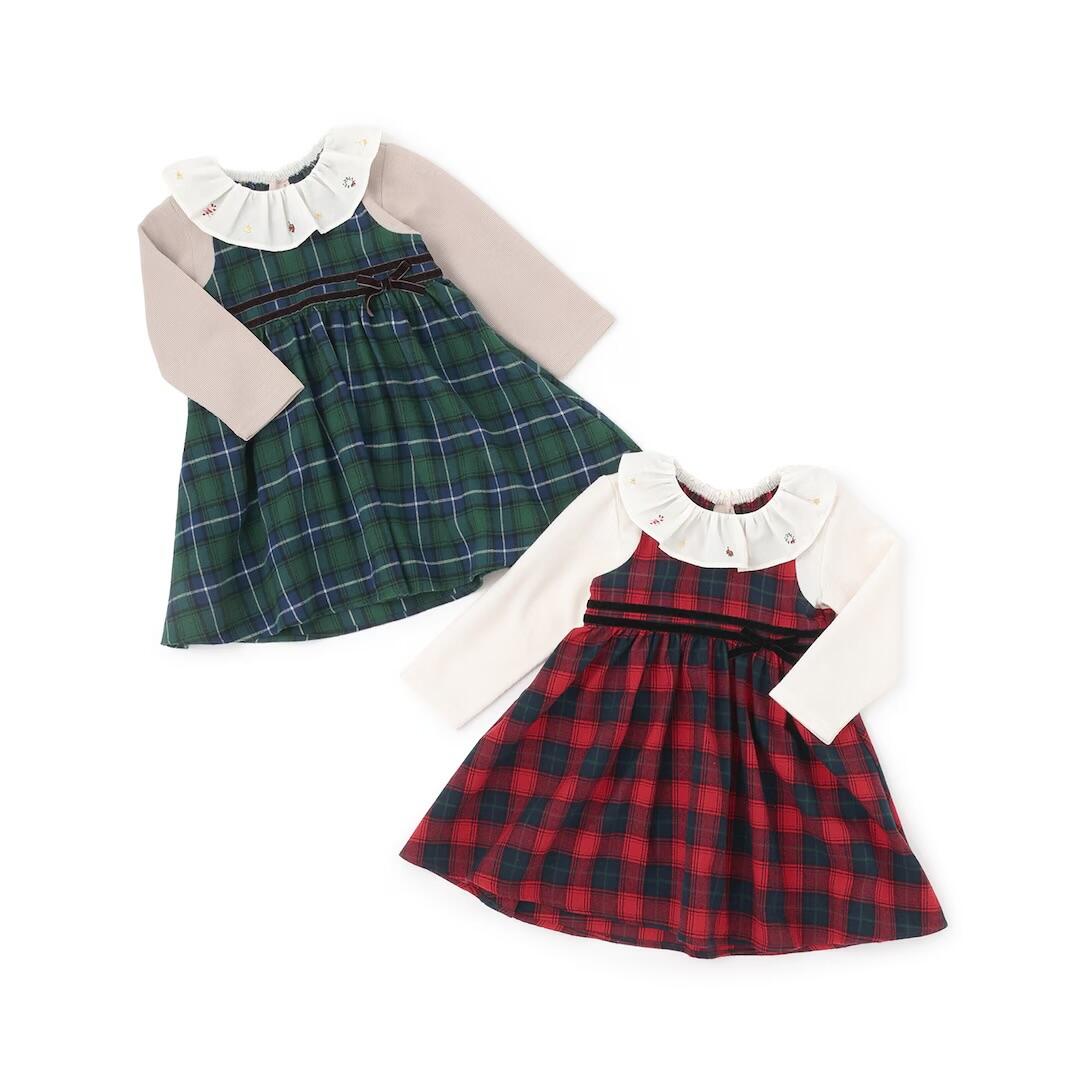 【petit main】チェックドッキングワンピース