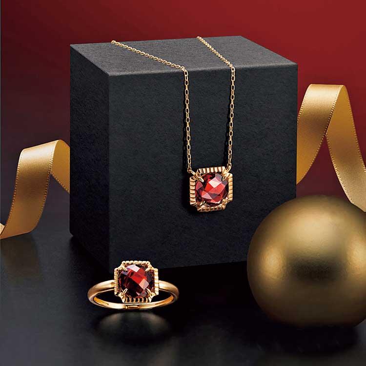 【ベリテ】10金イエローゴールド ガーネットネックレス／リング